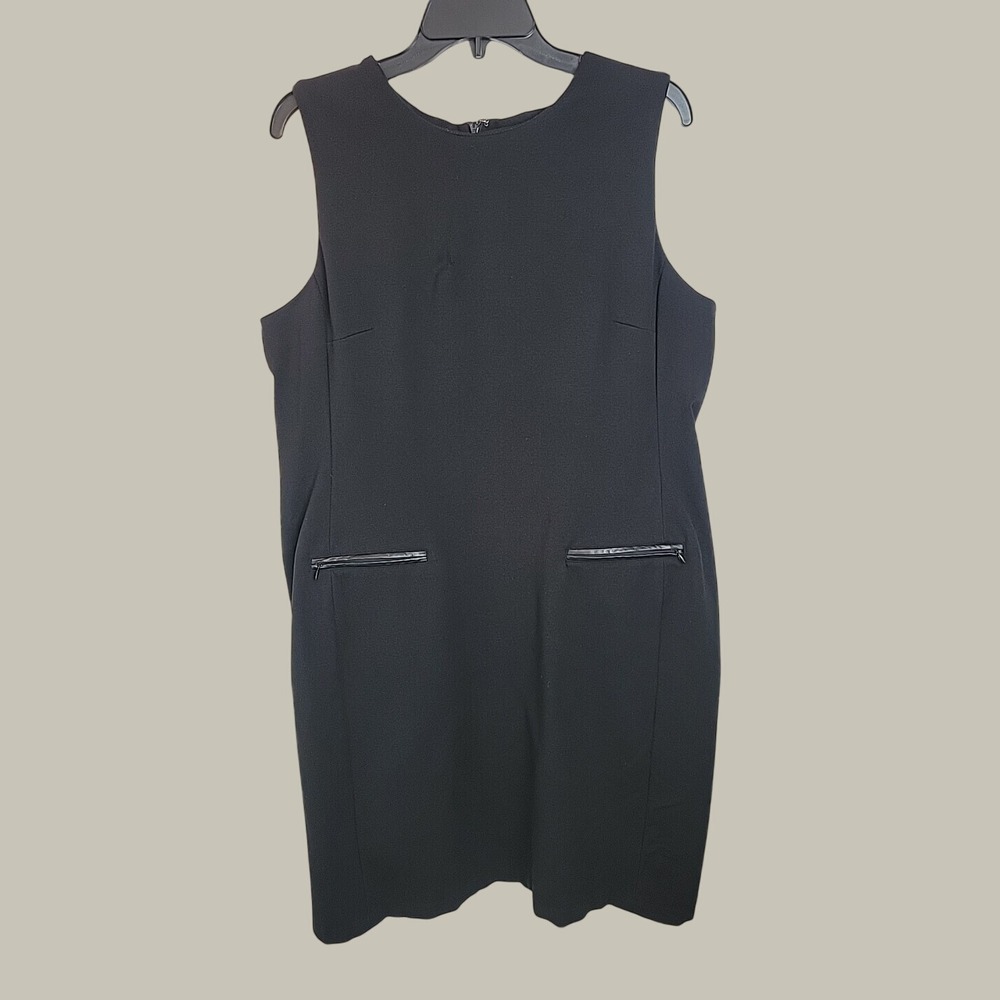 Talbots Sheath Dress Minimalist Professional Career Faux Leather Trim Black 16